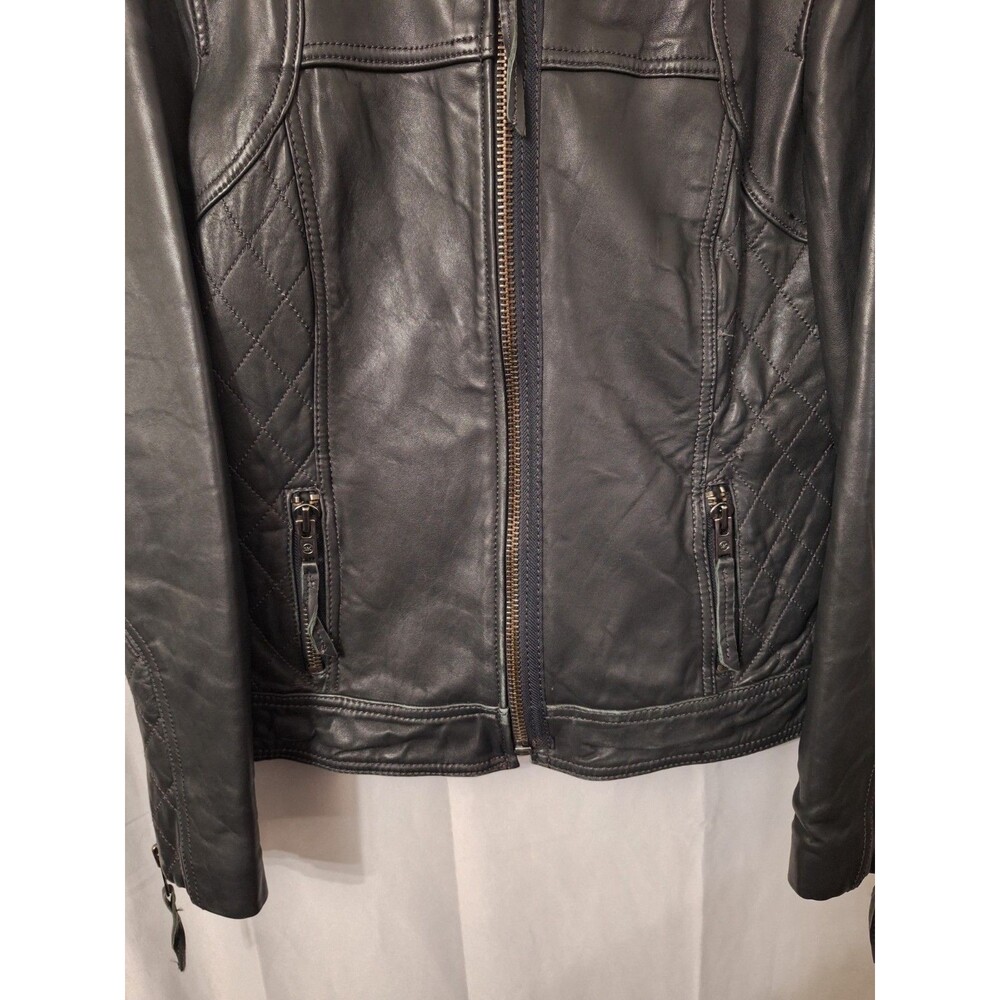 Michael Kors Women's Black Genuine Leather Moto Biker Jacket Large Zip Pockets - Picture 5 of 13